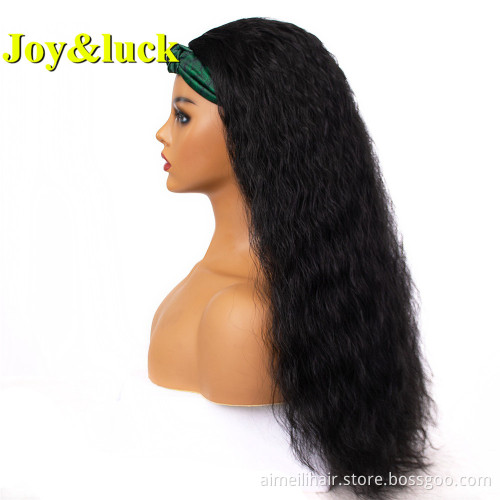 Black Head Band Wigs for African Ladies Wholesale Ombre Green Hairband Long Afro Kinky Curly Headband Wig Synthetic Hair Wigs